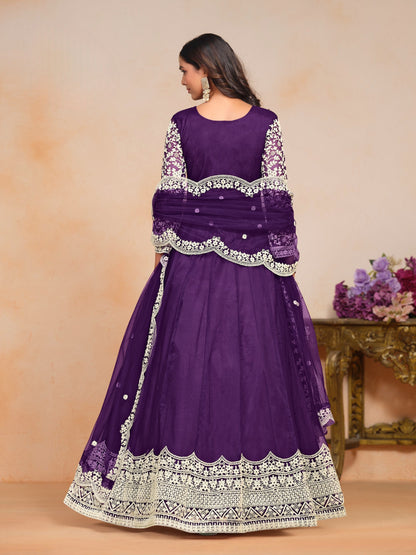 Anaita Purple Embroidered Net Anarkali Suit