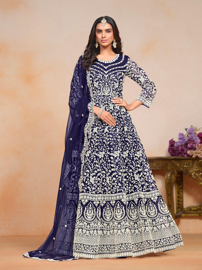 Anaita Navy_Blue Embroidered Net Anarkali Suit