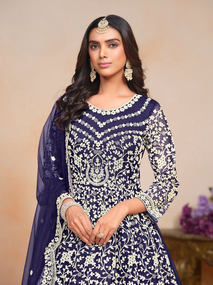 Anaita Navy_Blue Embroidered Net Anarkali Suit