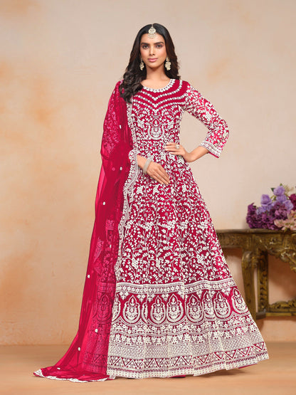 Anaita Magenta Embroidered Net Anarkali Suit