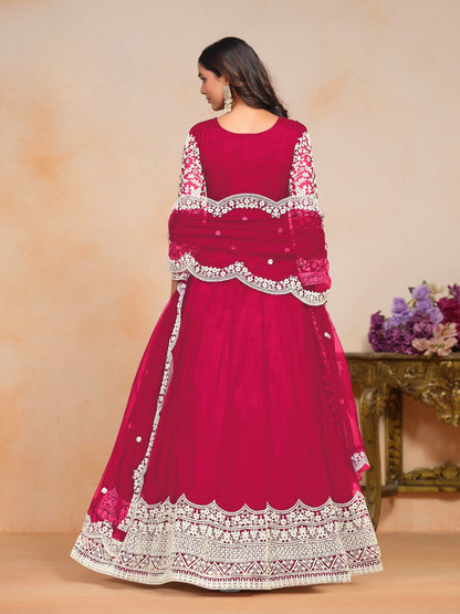 Anaita Magenta Embroidered Net Anarkali Suit