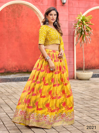 Anaita Yellow Art Silk Lehenga Choli With Tabby Silk Print