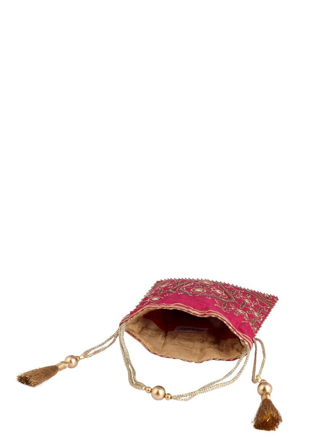 Masq Pink & Gold-Toned Embroidered Potli Clutch