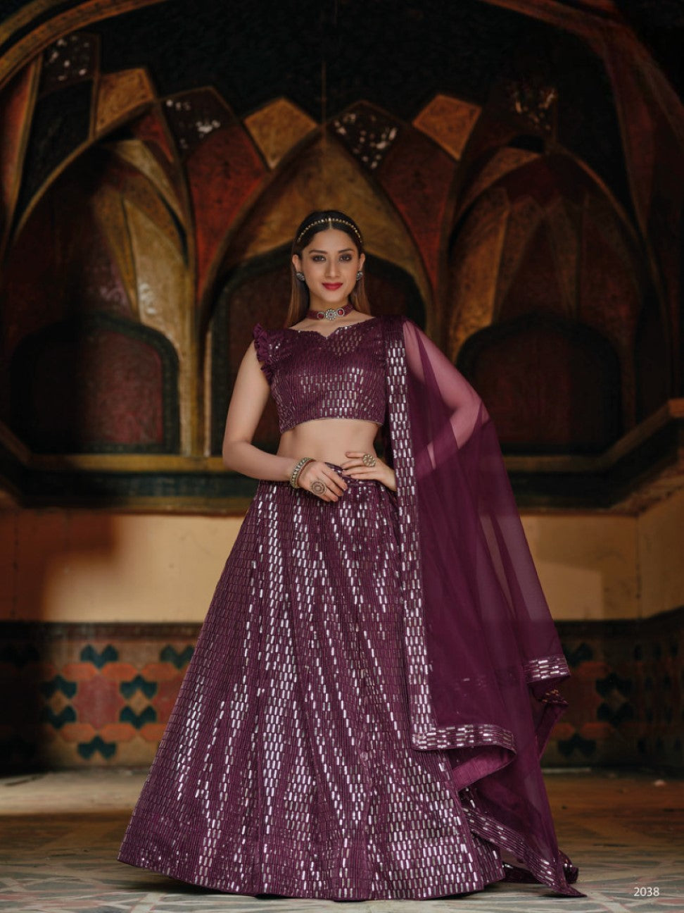 Anaita Violet Net Lehenga Choli With Embroidery & Sequence Work