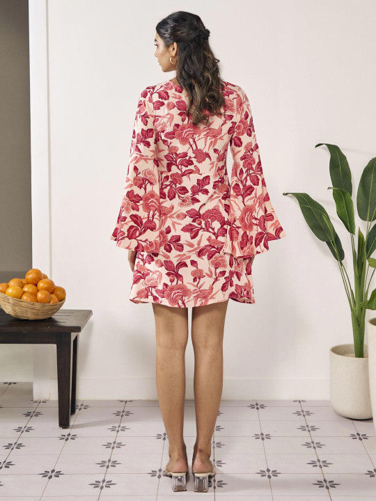 Anayna Floral Print Flared Sleeve A-Line Dress