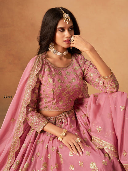 Anaita Pink Organza Lehenga Choli With Heavy Embroidery Work