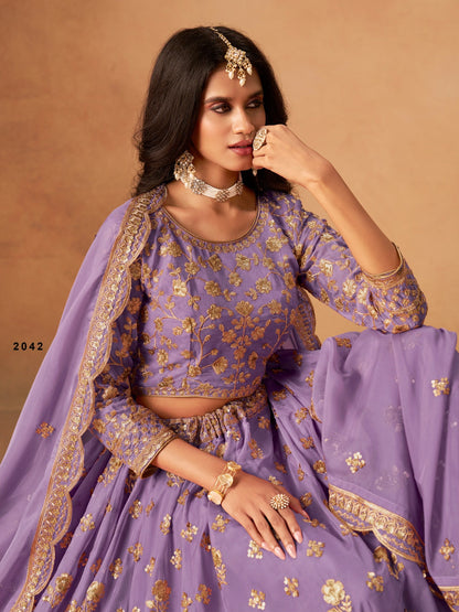 Anaita Lavender Organza Lehenga Choli With Heavy Embroidery Work