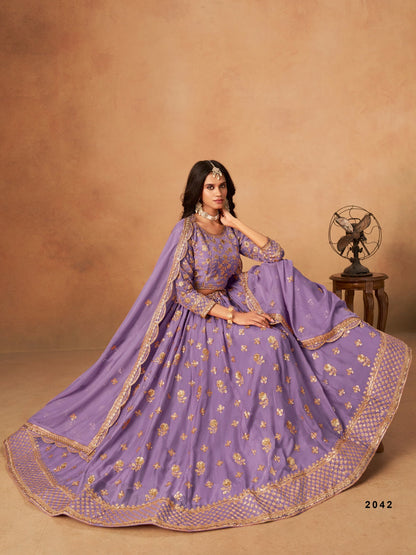 Anaita Lavender Organza Lehenga Choli With Heavy Embroidery Work