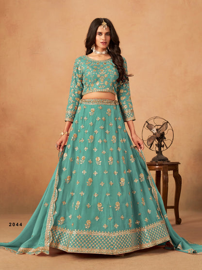 Anaita Sky Blue Organza Lehenga Choli With Heavy Embroidery Work
