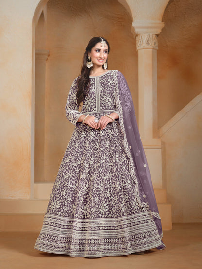 Anaita Lavender Embroidered Net Anarkali Suit