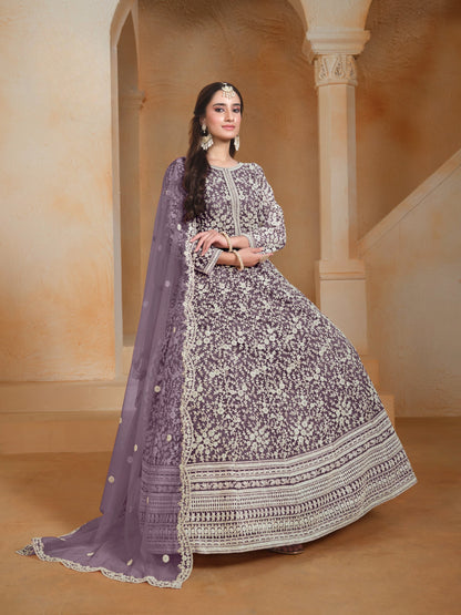 Anaita Lavender Embroidered Net Anarkali Suit