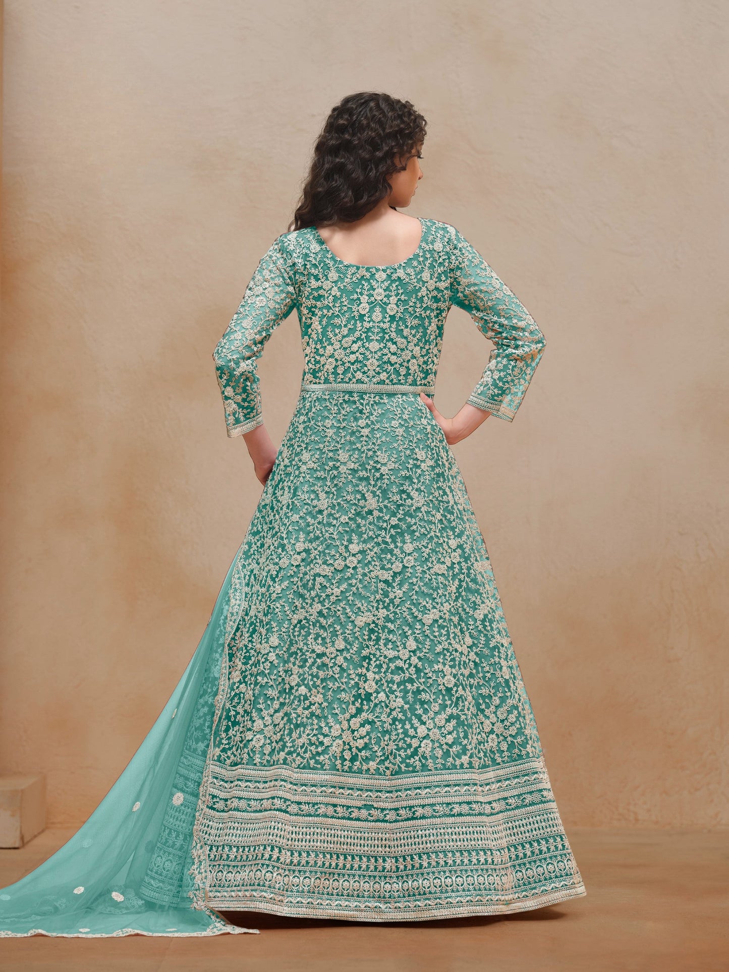 Anaita Sea Green Embroidered Net Anarkali Suit