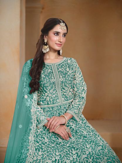 Anaita Sea Green Embroidered Net Anarkali Suit