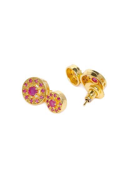 Zaveri Pearls Pink Gold-Polished Cubic Zirconia Studded Jewellery Set