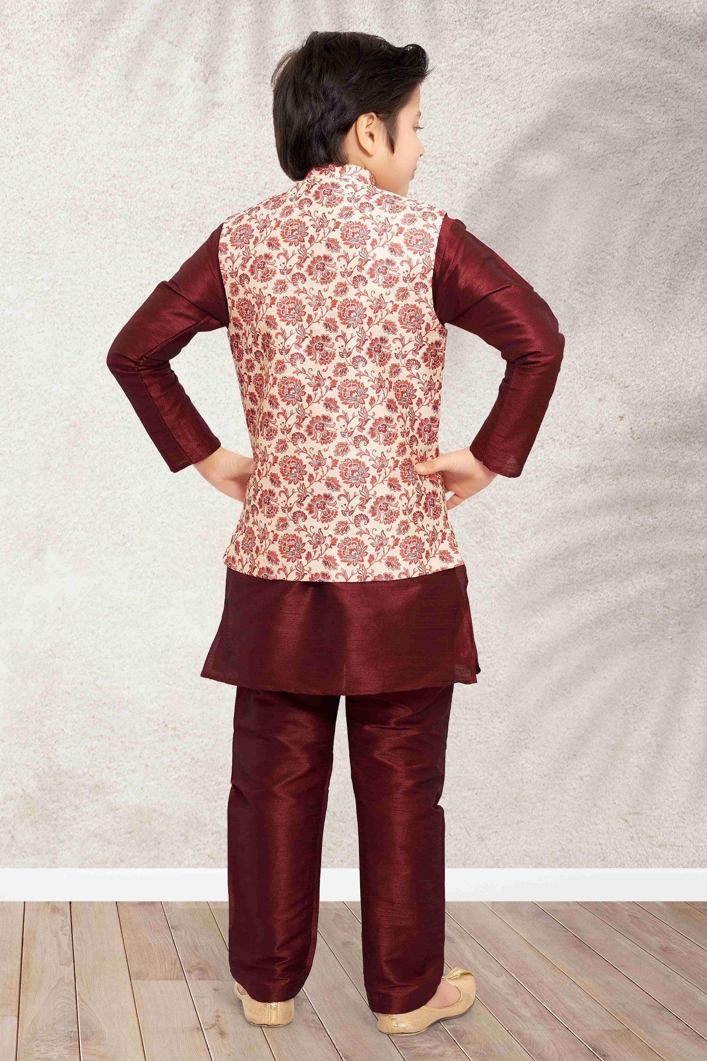 Raivat Ethnic Banarasi Silk Digital Printed Kurta Pajama With Jacket In Cream Colour