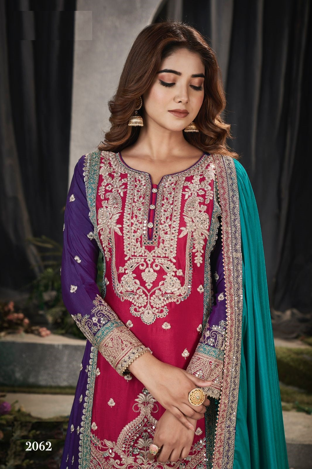 Anaita Maroon And Wine Embroidered Viscose Chinon Salwar Suit