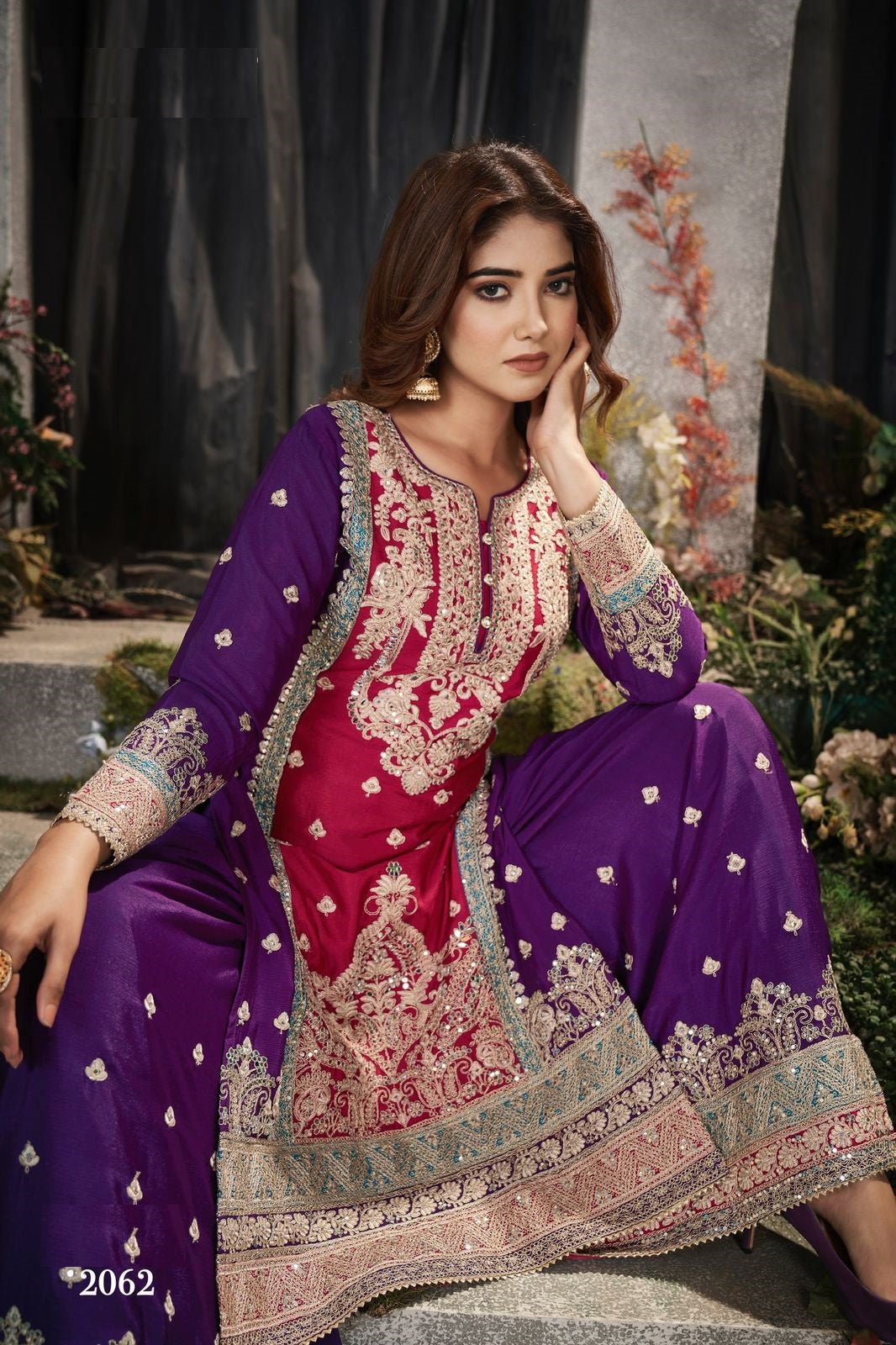 Anaita Maroon And Wine Embroidered Viscose Chinon Salwar Suit