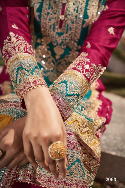 Anaita Teal And Maroon Embroidered Viscose Chinon Salwar Suit