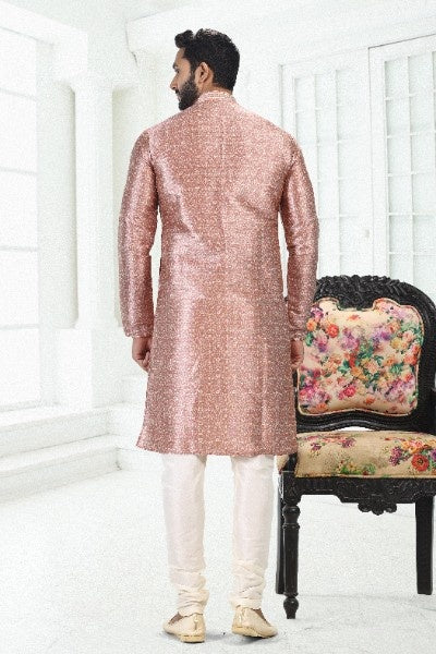 Raivat Ethnic Banarasi Silk Pintux Work Kurta Pajama In Onion Pink Colour