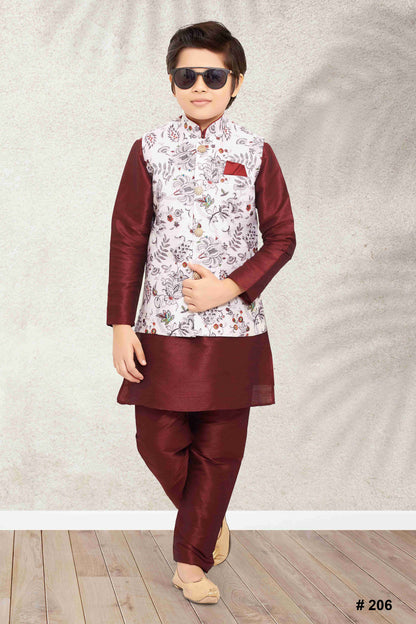 Raivat Ethnic Banarasi Silk Digital Printed Kurta Pajama With Jacket In Off White Colour