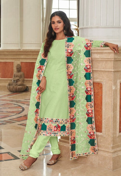 Anaita Green Faux Georgette Plazzo Suit With Embroidery & Sequins Work