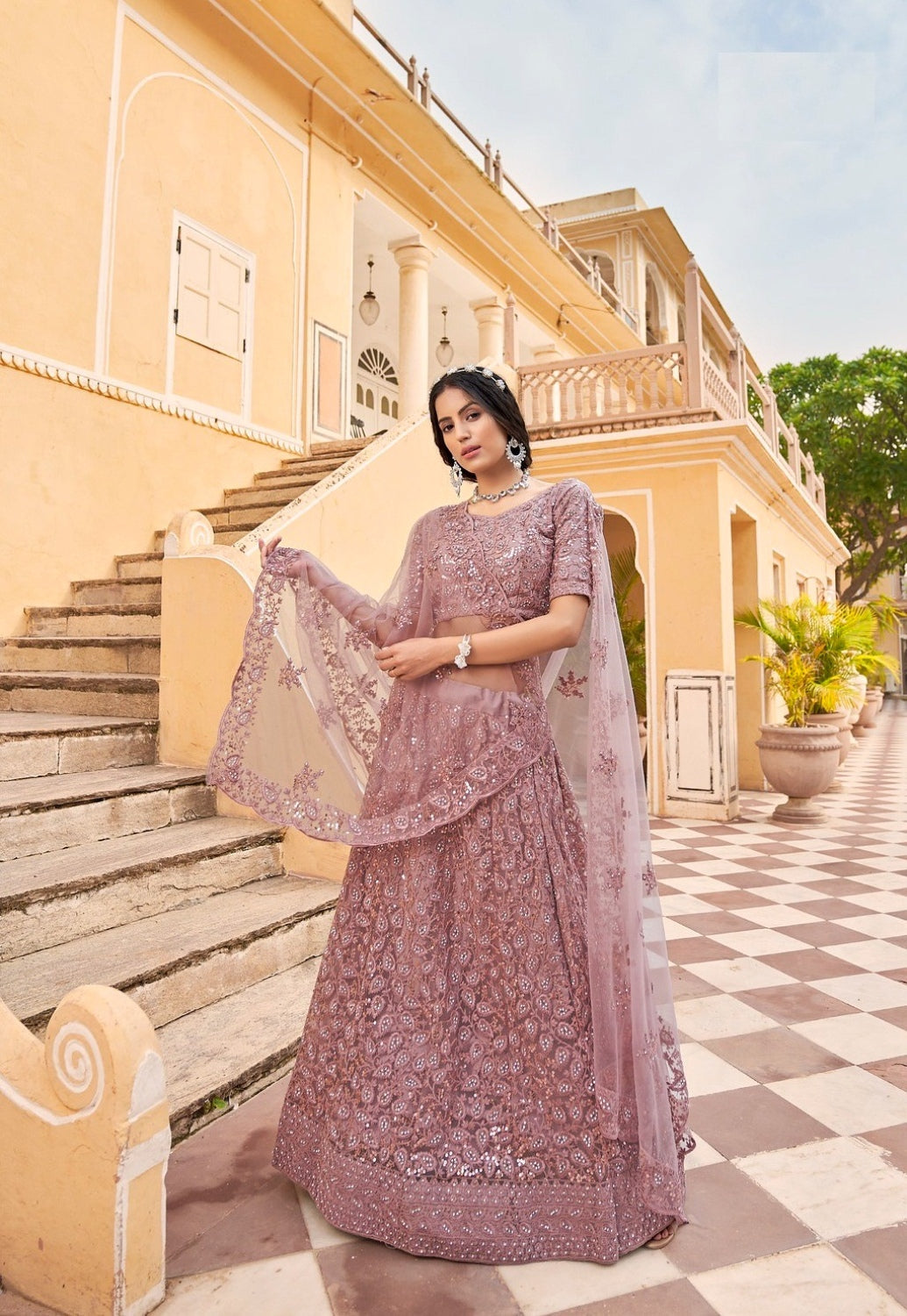 Anaita Purple Net Lehenga Choli With Embroidery & Sequence Work