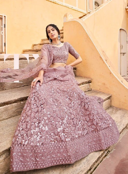 Anaita Purple Net Lehenga Choli With Embroidery & Sequence Work