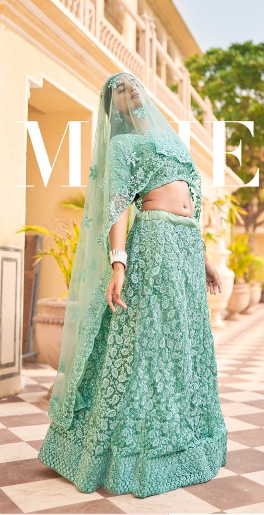 Anaita Turquoise Net Lehenga Choli With Embroidery & Sequence Work