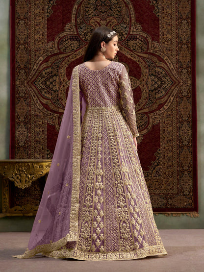 Anaita Purple Embroidered Net Anarkali Suit
