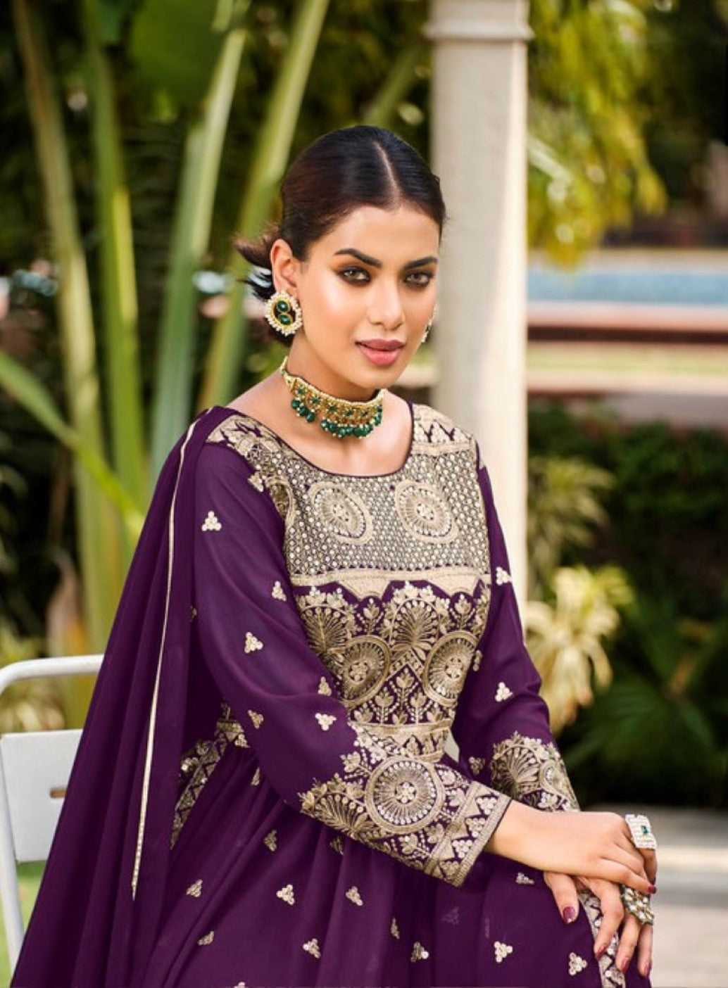 Anaita Purple Faux Georgette Plazzo Suit With Embroidery & Sequins Work