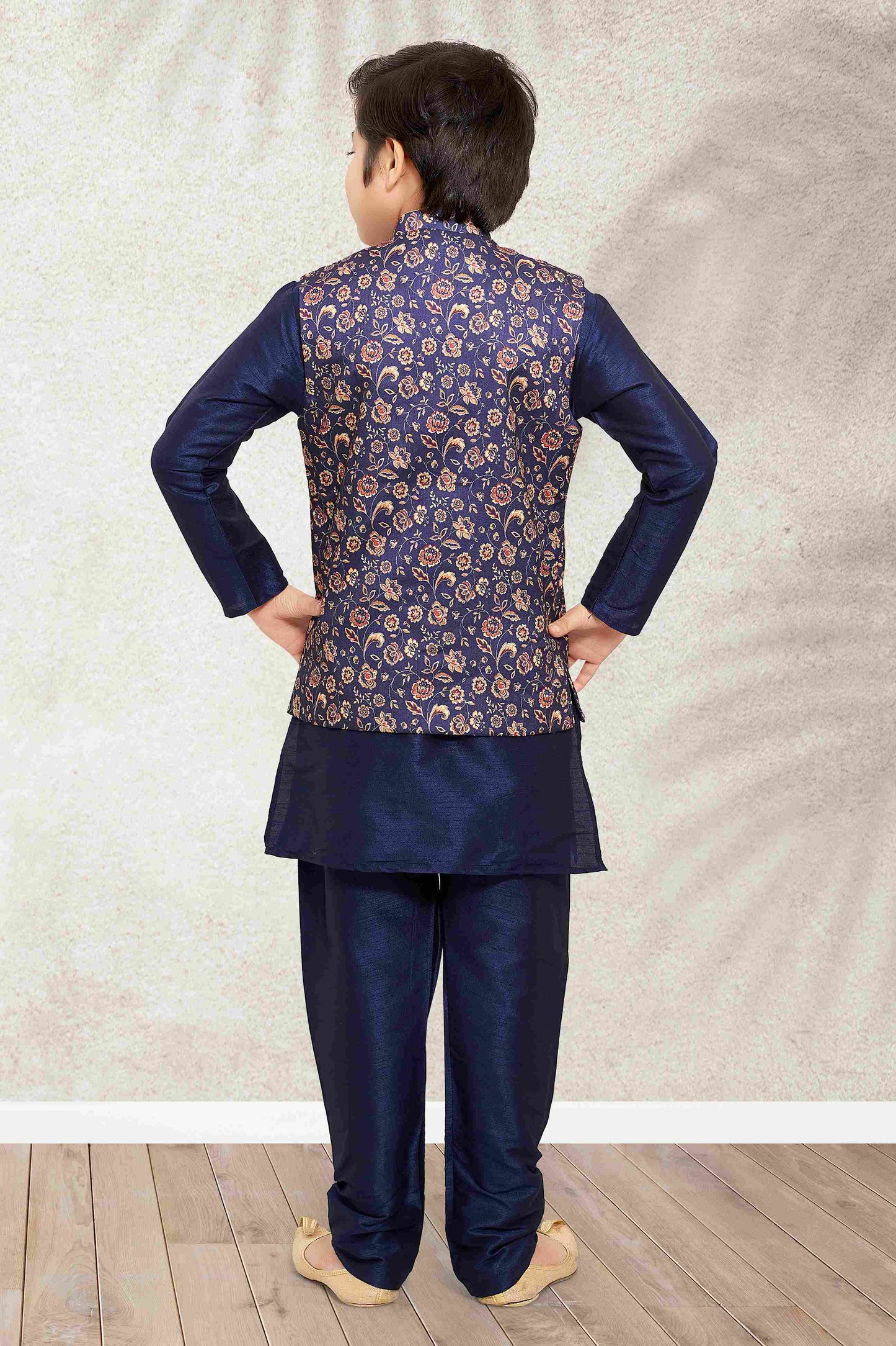 Raivat Ethnic Banarasi Silk Digital Printed Kurta Pajama With Jacket In Blue Colour