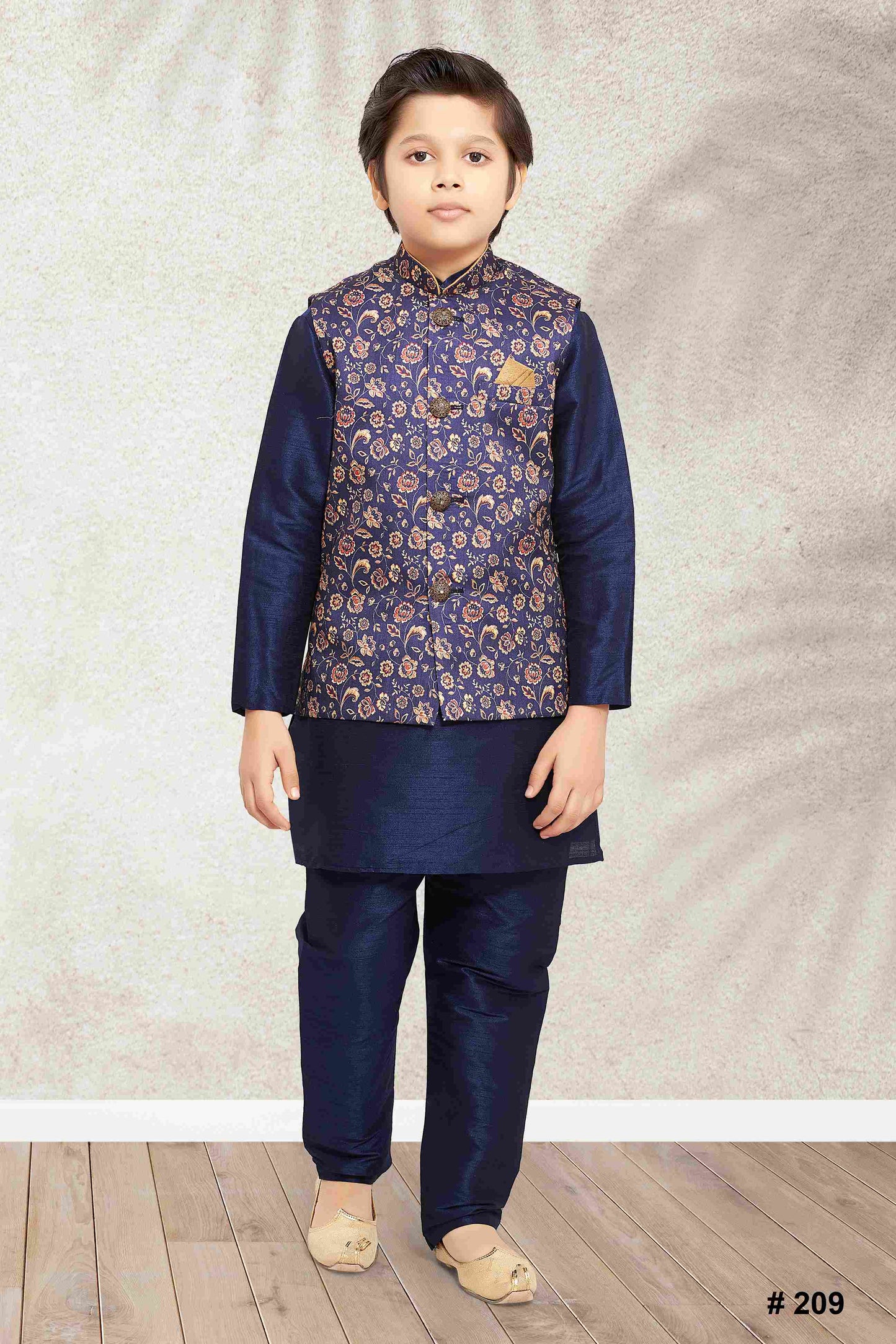 Raivat Ethnic Banarasi Silk Digital Printed Kurta Pajama With Jacket In Blue Colour