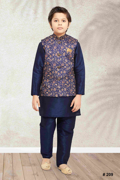 Raivat Ethnic Banarasi Silk Digital Printed Kurta Pajama With Jacket In Blue Colour