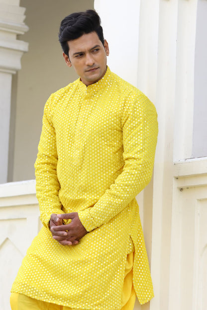 Ziba Yellow Mirrored Kurta by Hilo Design