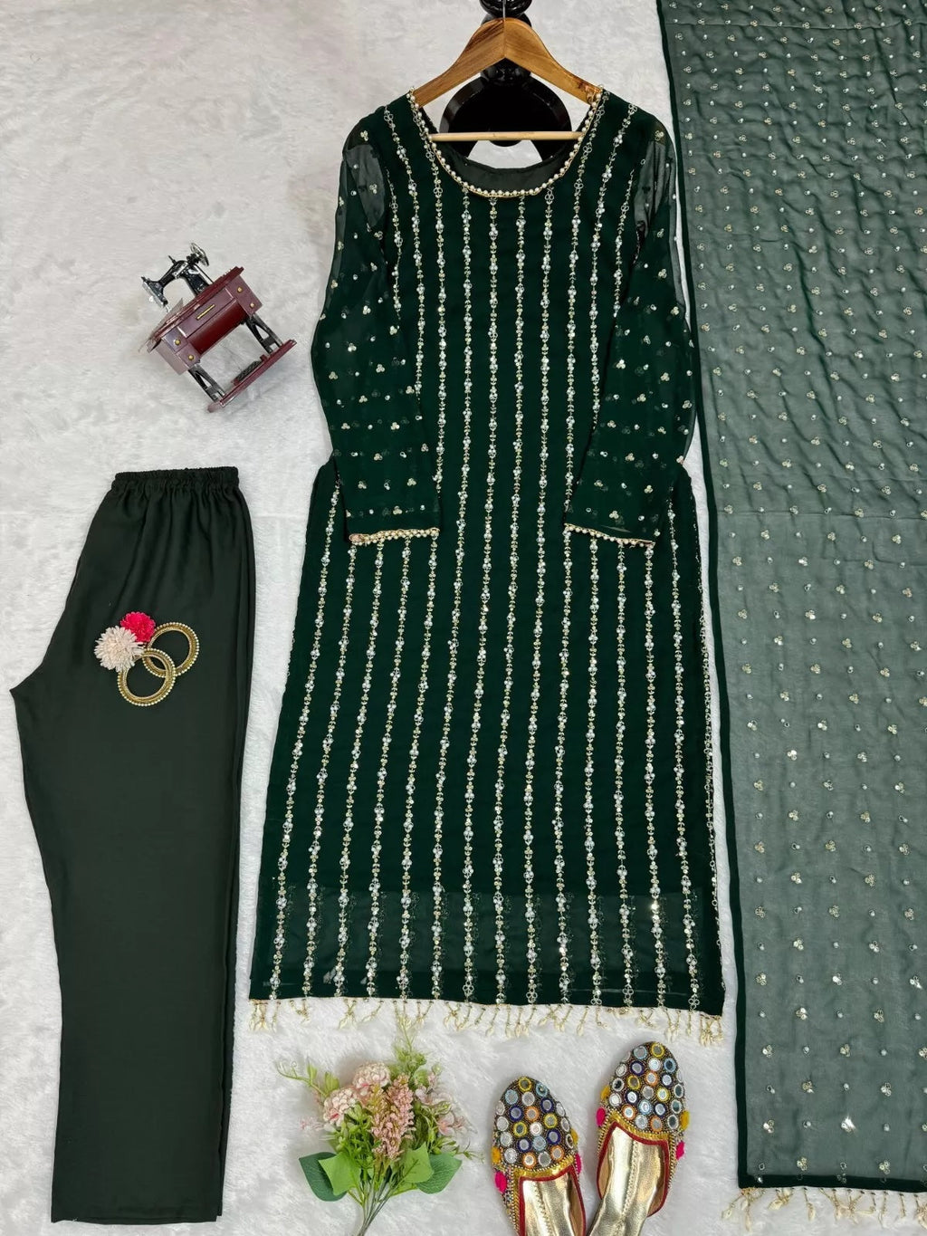 Full Stitched Faux Georgette Top Pant & Dupatta