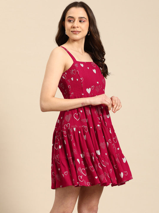 Anayna Print Square Neck Crepe Fit & Flare Mini Dress