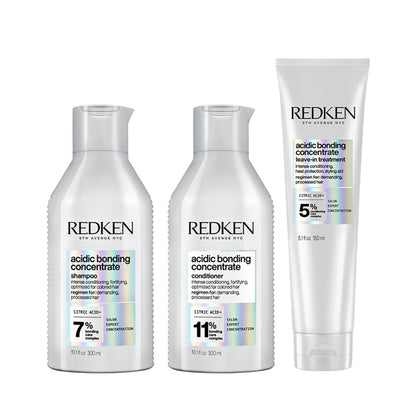 Redken Damaged Hair Combo - Acidic Bonding Concentrate Shampoo, Conditioner & Leave-In Treatment