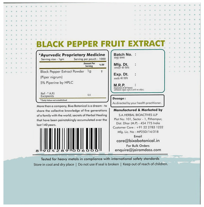 Bixa Botanical Black Pepper Fruit Extract Powder 5% Piperine