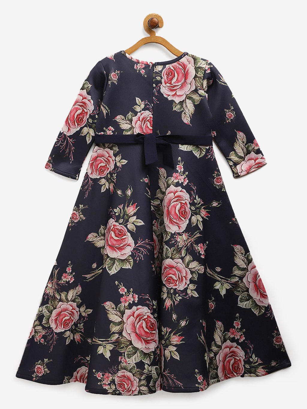 Ahalyaa Girls Navy Blue Digital Print Floral Kid's Kurta