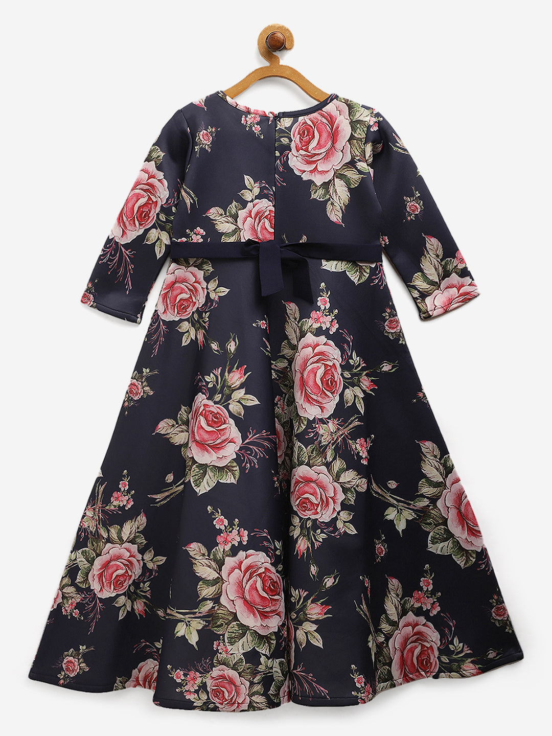Ahalyaa Girls Navy Blue Digital Print Floral Kid's Kurta