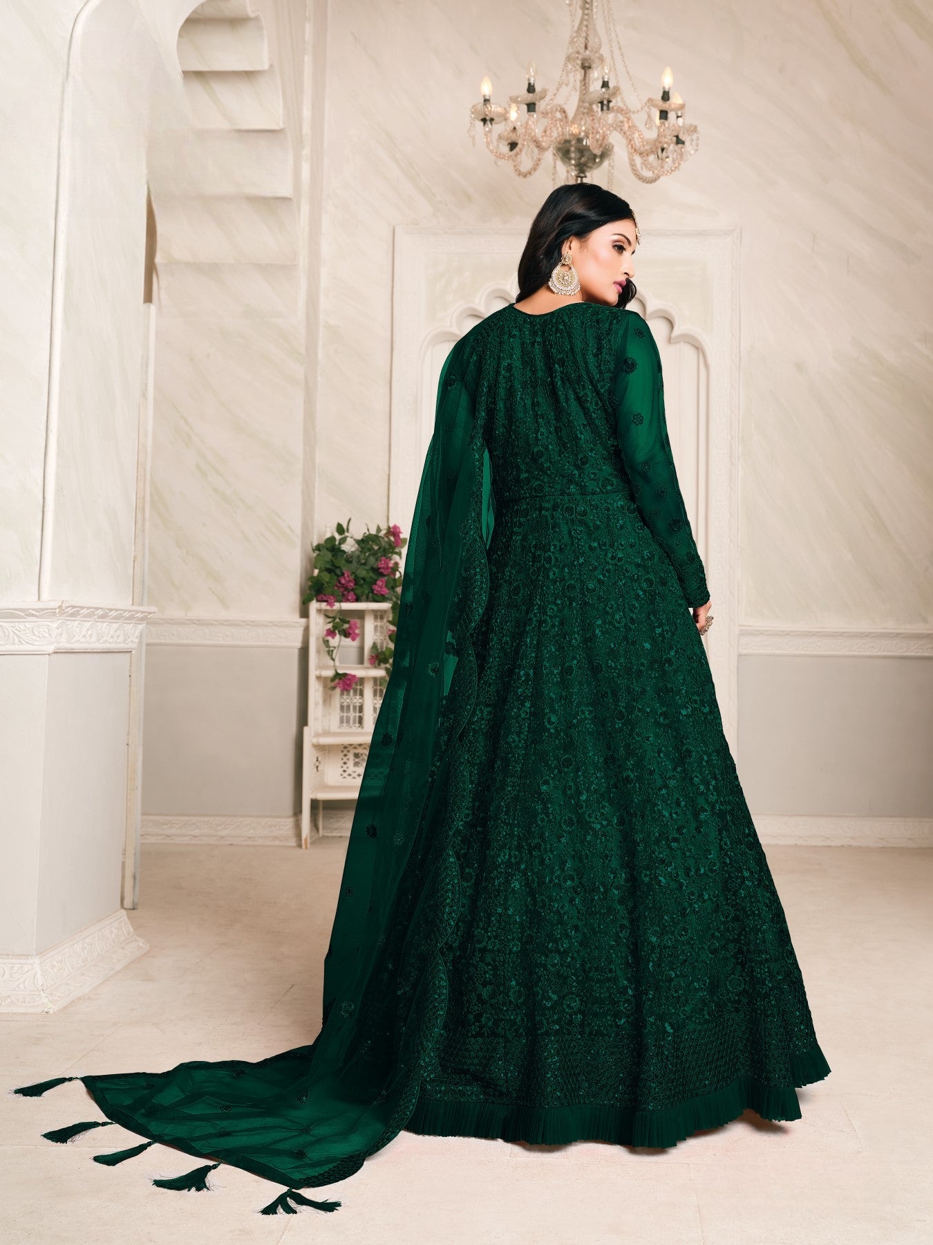 Anaita Green Embroidered Net Anarkali Suit