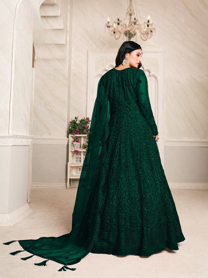 Anaita Green Embroidered Net Anarkali Suit
