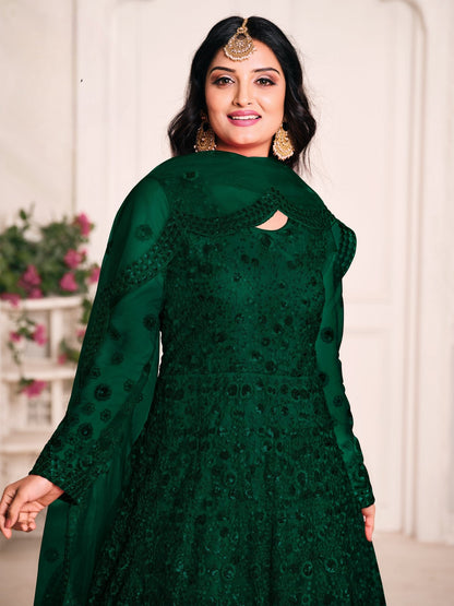 Anaita Green Embroidered Net Anarkali Suit