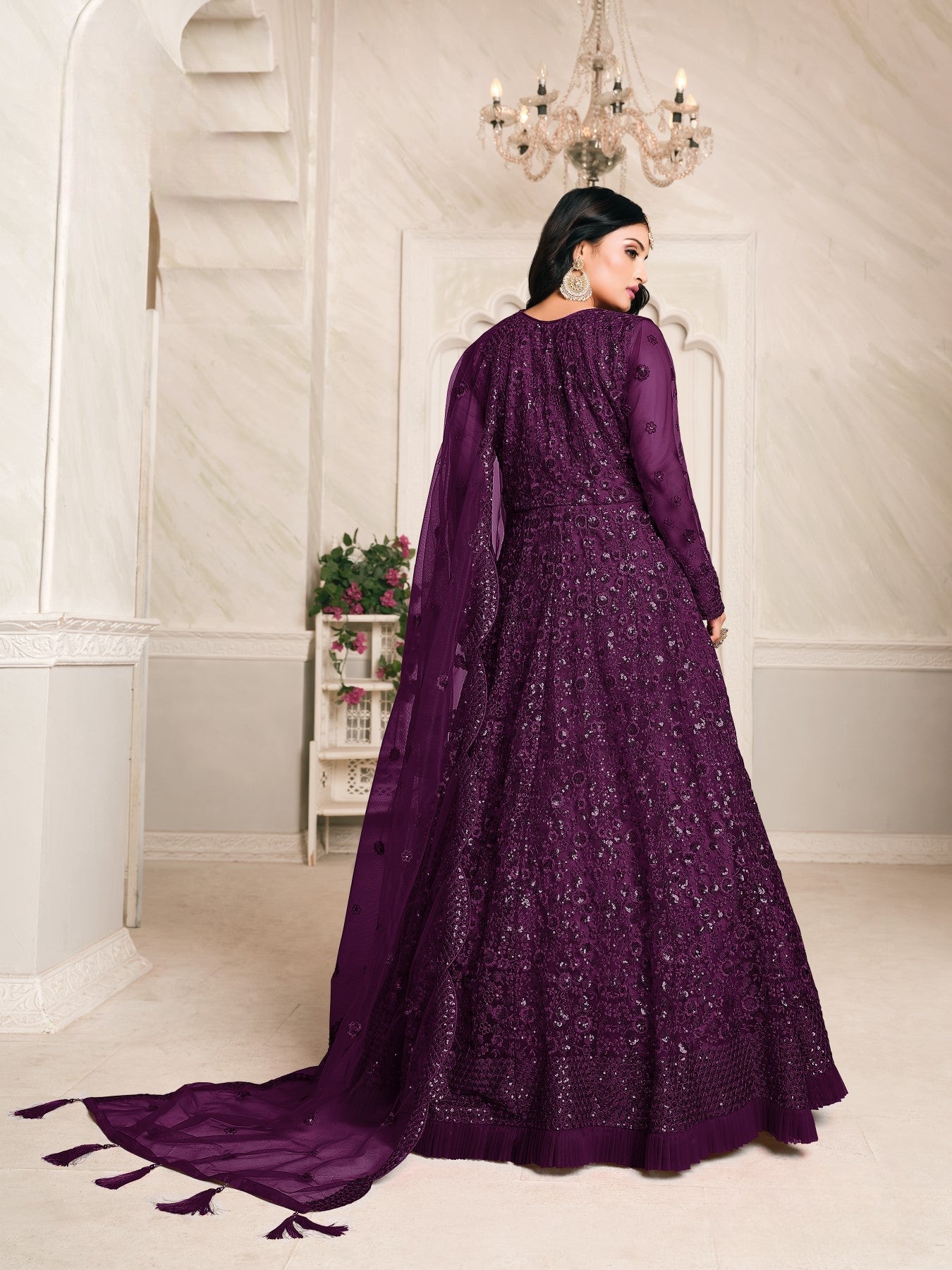 Anaita Purple Embroidered Net Anarkali Suit