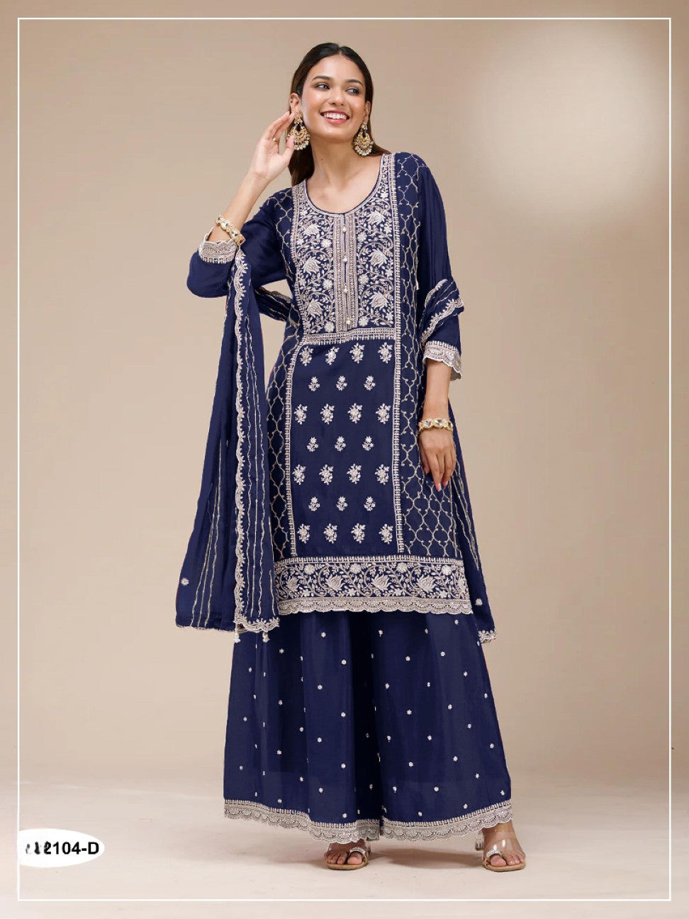 Anaita Navy Blue Faux Georgette Suit with Embroidery Sequence Work