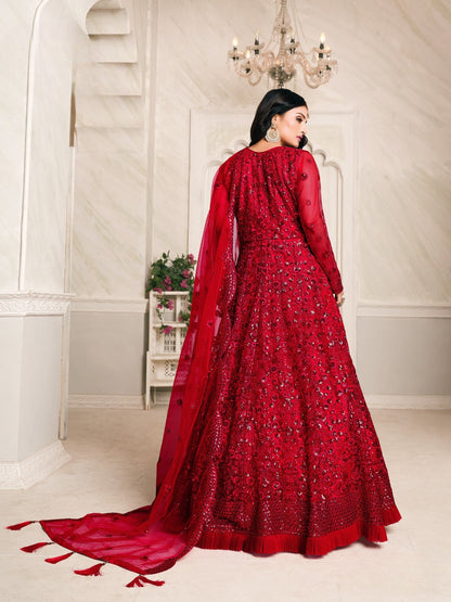 Anaita Red Embroidered Net Anarkali Suit