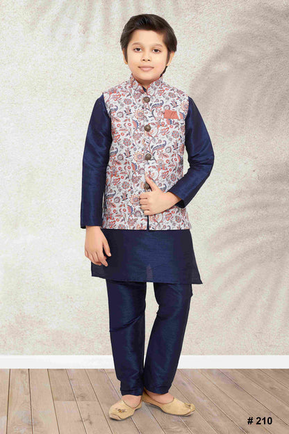 Raivat Ethnic Banarasi Silk Digital Printed Kurta Pajama With Jacket In Blue Colour
