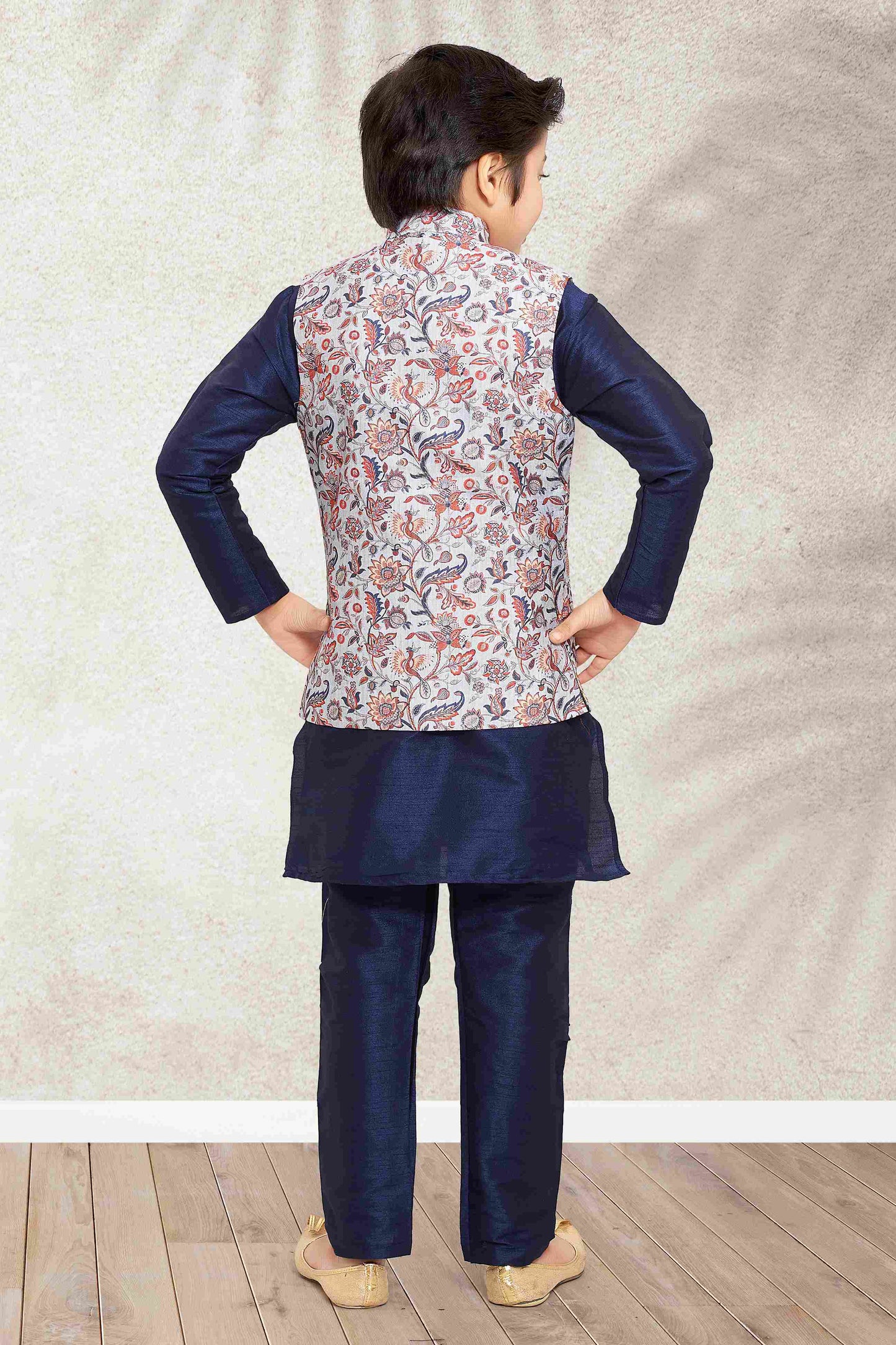 Raivat Ethnic Banarasi Silk Digital Printed Kurta Pajama With Jacket In Blue Colour