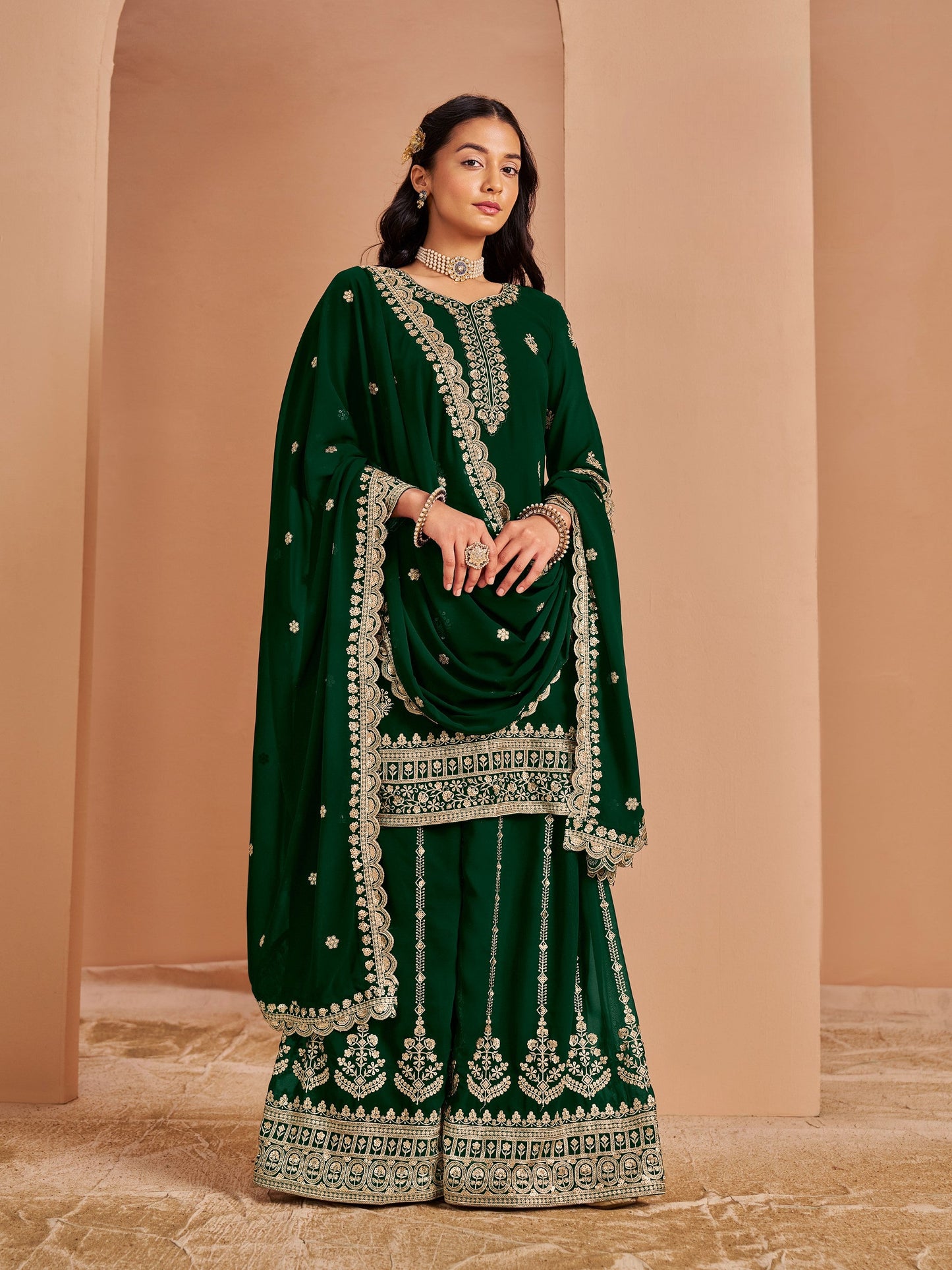 Anaita Dark Green Premium Georgette Embroidered Salwar Suit