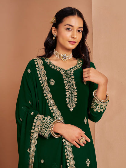 Anaita Dark Green Premium Georgette Embroidered Salwar Suit